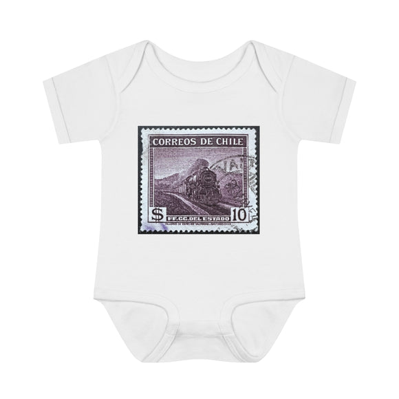 Train Stamp Baby Onesie