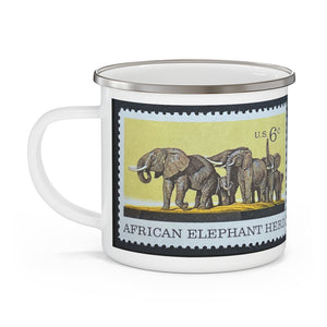 African Elephant Herd Vintage Postage Stamp Enamel Camping Mug