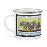 African Elephant Herd Vintage Postage Stamp Enamel Camping Mug