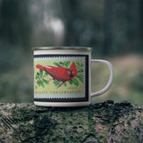 Cardinal Vintage Postage Stamp Enamel Camping Mug