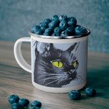 Black Cat Vintage Postage Stamp Enamel Camping Mug
