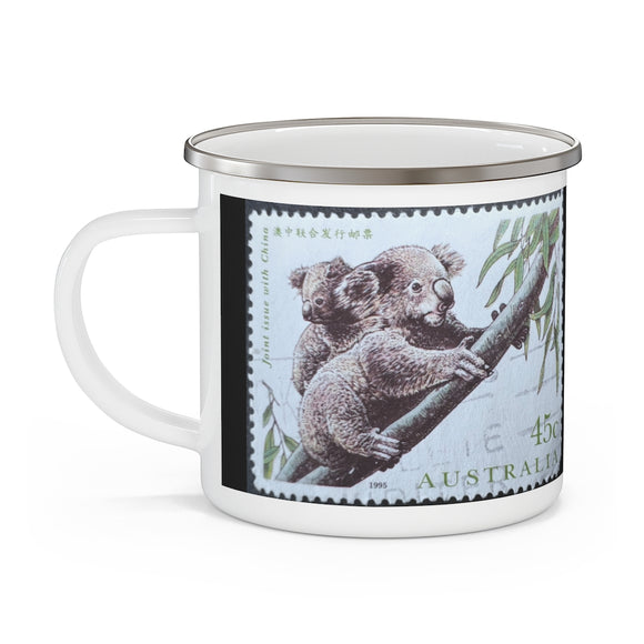 Koala Bear and Baby Cub - Australia Vintage Postage Stamp Enamel Camping Mug