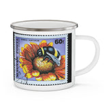 Bumble Bee on a Flower Vintage Postage Stamp Enamel Camping Mug