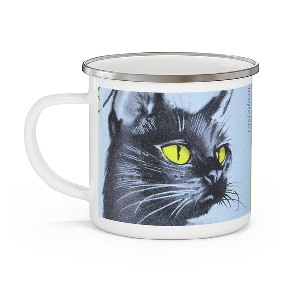 Black Cat Vintage Postage Stamp Enamel Camping Mug