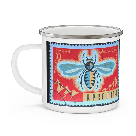 Bee Vintage Postage Stamp Enamel Camping Mug