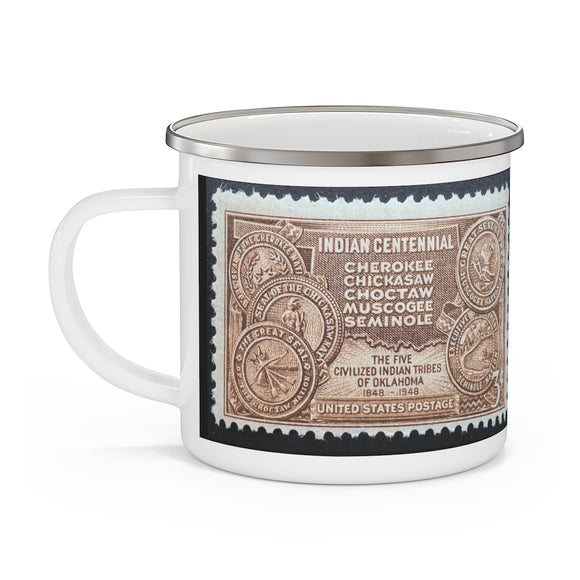 Indian Centennial 1948 Vintage Postage Stamp Enamel Camping Mug