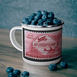 Air Mail Flight Vintage Postage Stamp Enamel Camping Mug