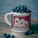 Kitten Vintage Postage Stamp Enamel Camping Mug