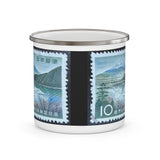 Mountains of Asia Vintage Postage Stamp Enamel Camping Mug