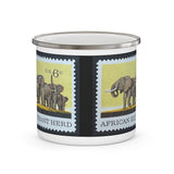 African Elephant Herd Vintage Postage Stamp Enamel Camping Mug