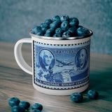 George Washington & Benjamin Franklin 1947 USA Vintage Postage Stamp Enamel Camping Mug