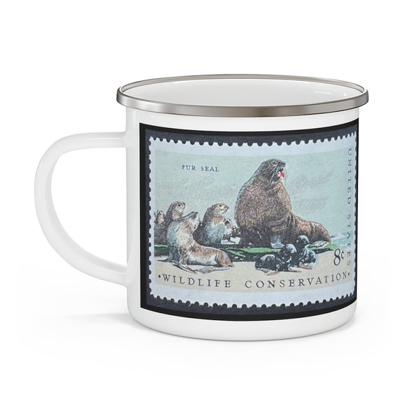 Fur Seal Vintage Postage Stamp Enamel Camping Mug