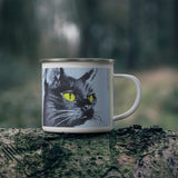 Black Cat Vintage Postage Stamp Enamel Camping Mug
