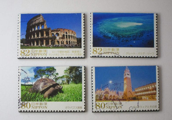 World Travel Recycled Postage Stamp Magnet Set #527A