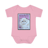 White Persian Cat Stamp Baby Onesie