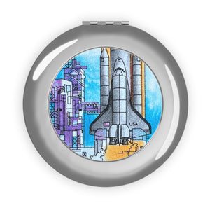 Spaceship Rocket Compact Travel Mirror