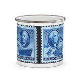 George Washington & Benjamin Franklin 1947 USA Vintage Postage Stamp Enamel Camping Mug