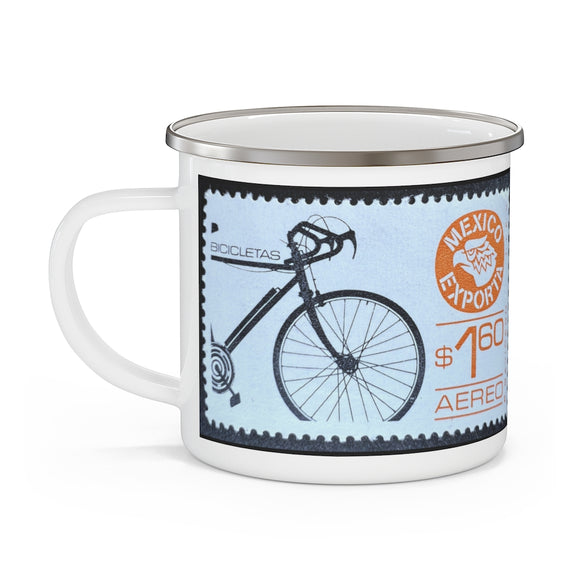 Bike Mexico Exporta Bicycle Vintage Postage Stamp Enamel Camping Mug