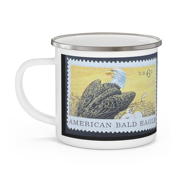 Bald Eagle Vintage Postage Stamp Enamel Camping Mug