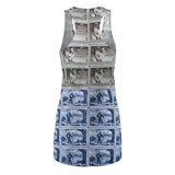 Women's Chicken and Farmer Vintage Postage Stamp Racerback Dress