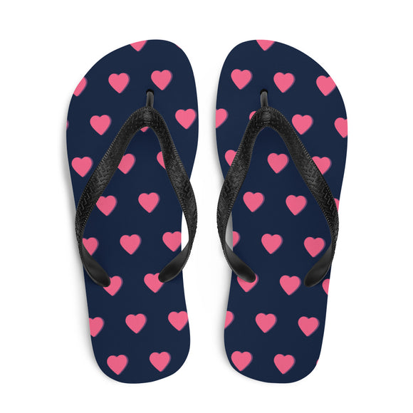 Pink Heart Print Flip Flops