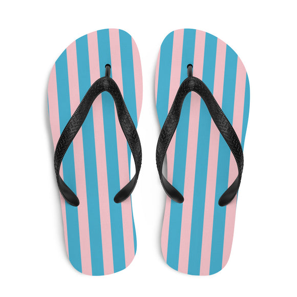 Blue and Pink Stripe Print Flip Flops