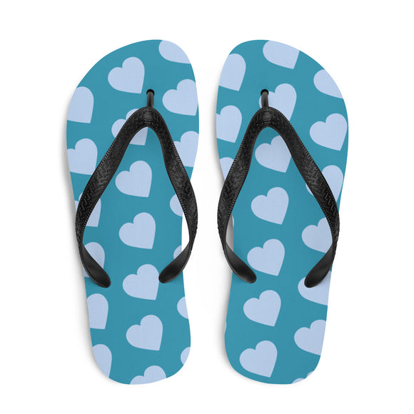 Blue Heart Print Flip Flops