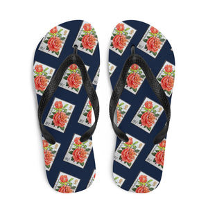 Rose on Blue Flip Flops